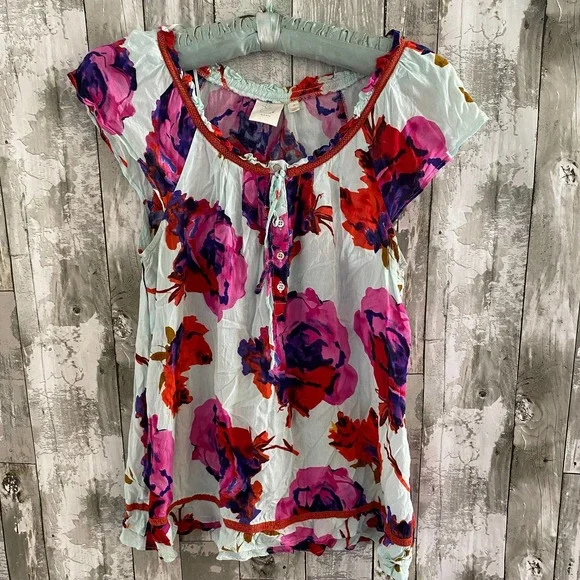 E By eloise floral short sleeve blouse M - Picture 1 of 6